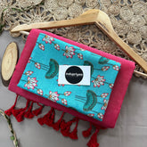 Gajri Handloom Khadi Cotton Saree With Sky Print Blouse